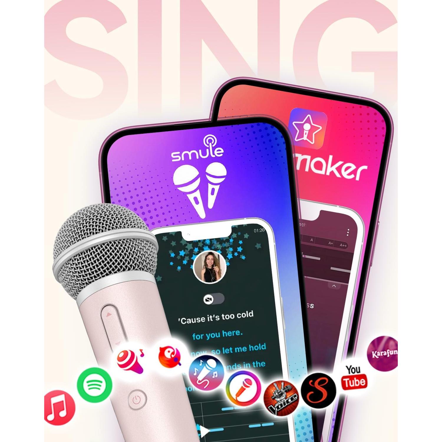 Micrófono de Karaoke Puremic MX1 Rosa con Auriculares y Soporte