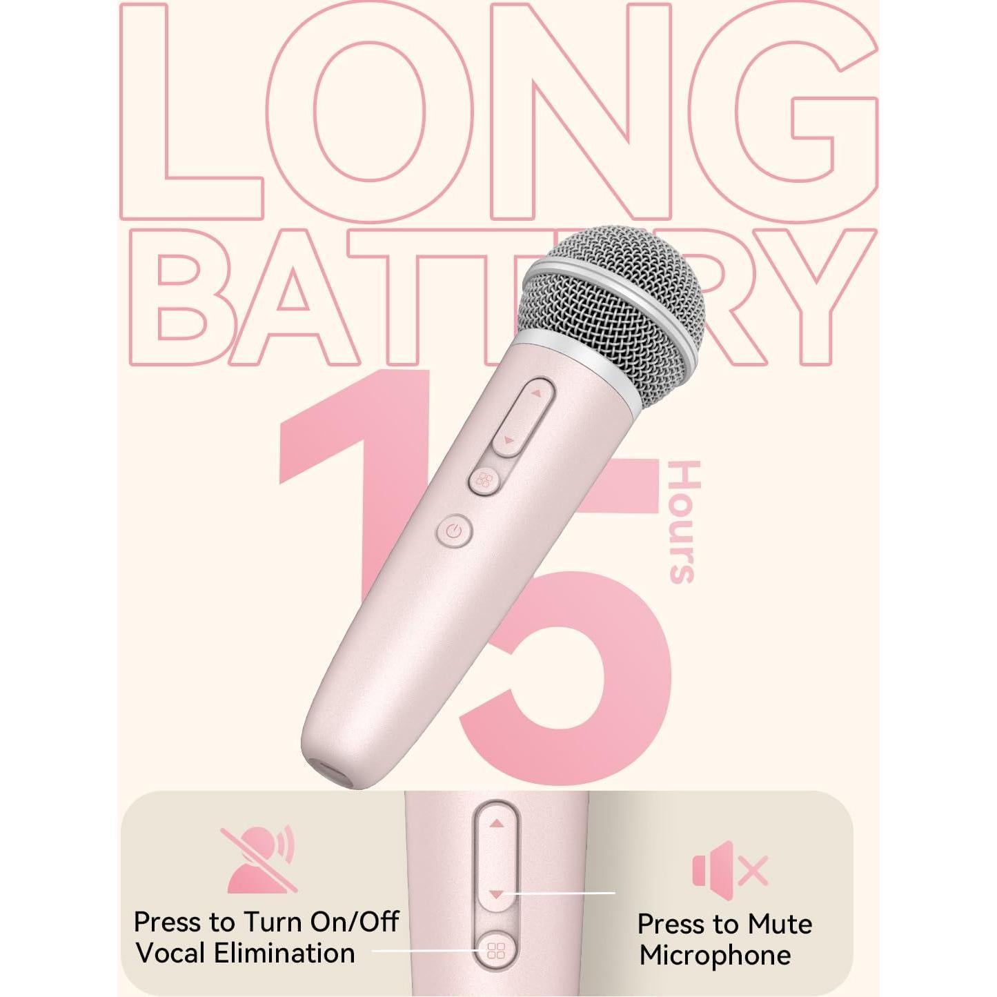 Micrófono de Karaoke Puremic MX1 Rosa con Auriculares y Soporte