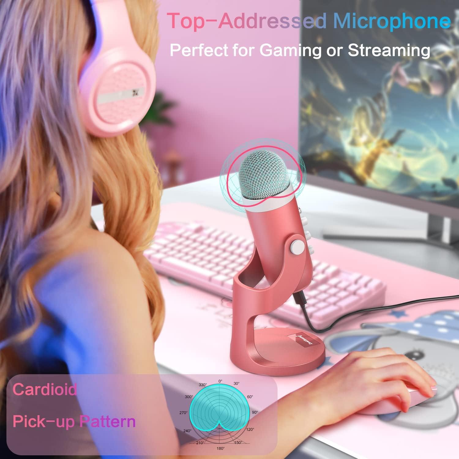 Micrófono USB Rosa ZealSound K66 con Control de Ganancia