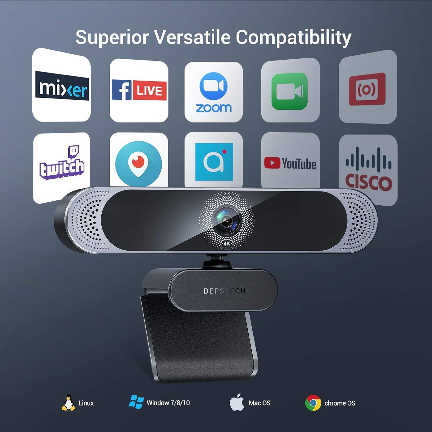 Webcam 4K DEPSTECH DW49 con Autofoco y Micrófono Dual