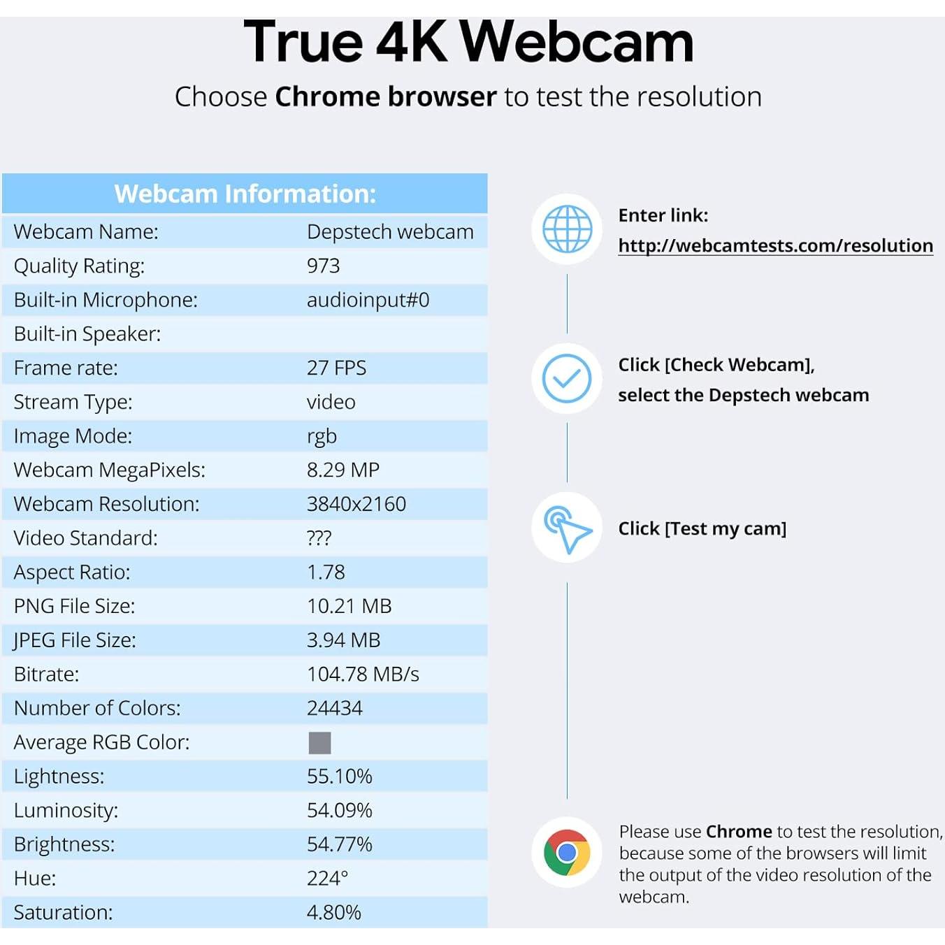 Webcam 4K DEPSTECH DW49 con Autofoco y Micrófono Dual