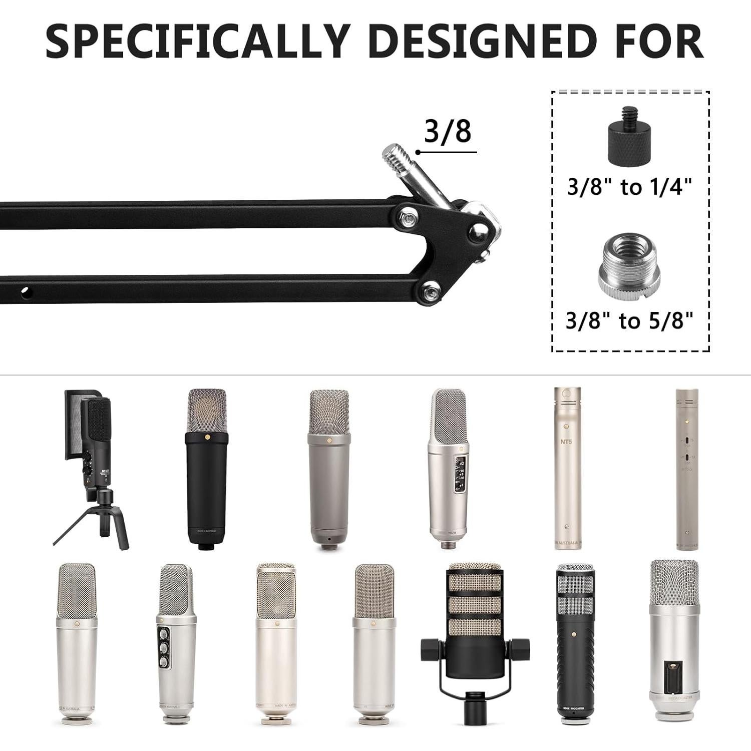 Brazo de Micrófono Geekria para Rode PodMic y NT-USB - Soporte de Mesa