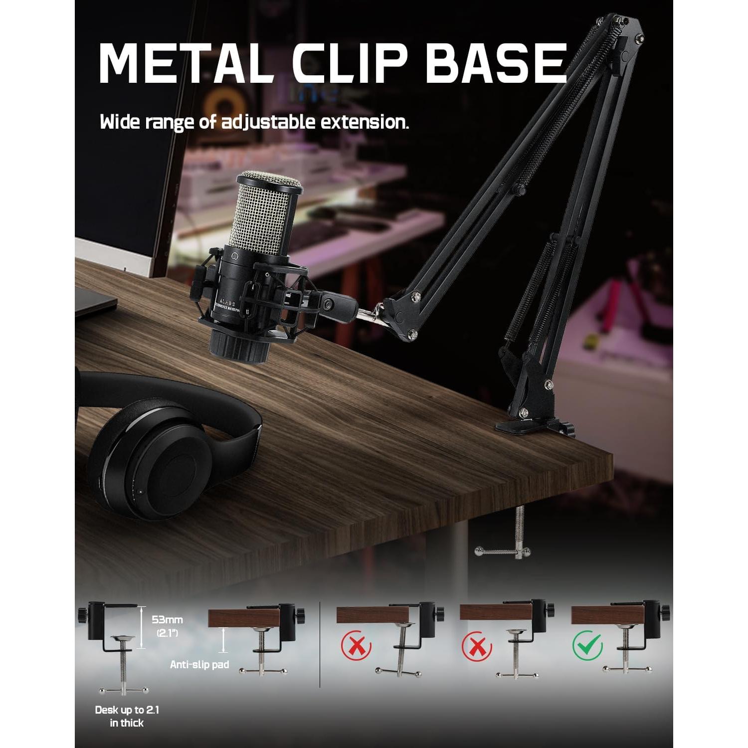 Micrófono de Condensador ALABS AC22 con Soporte y Filtro