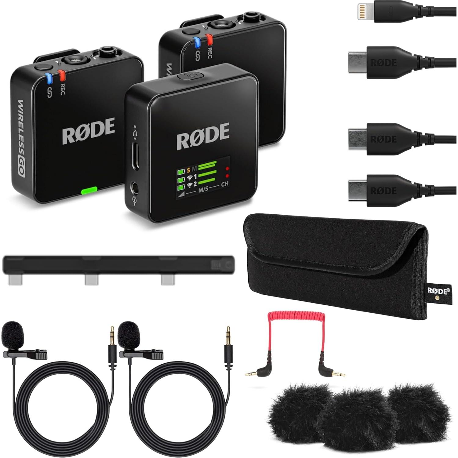 RØDE Wireless GO (Gen 3) Compact Wireless Mic - Pristine Audio, 32-bit Float Recording, Automatic Level Control, for Phones, Cameras and Computers Bundle with 2X Turnstile Audio Lavalier Microphone