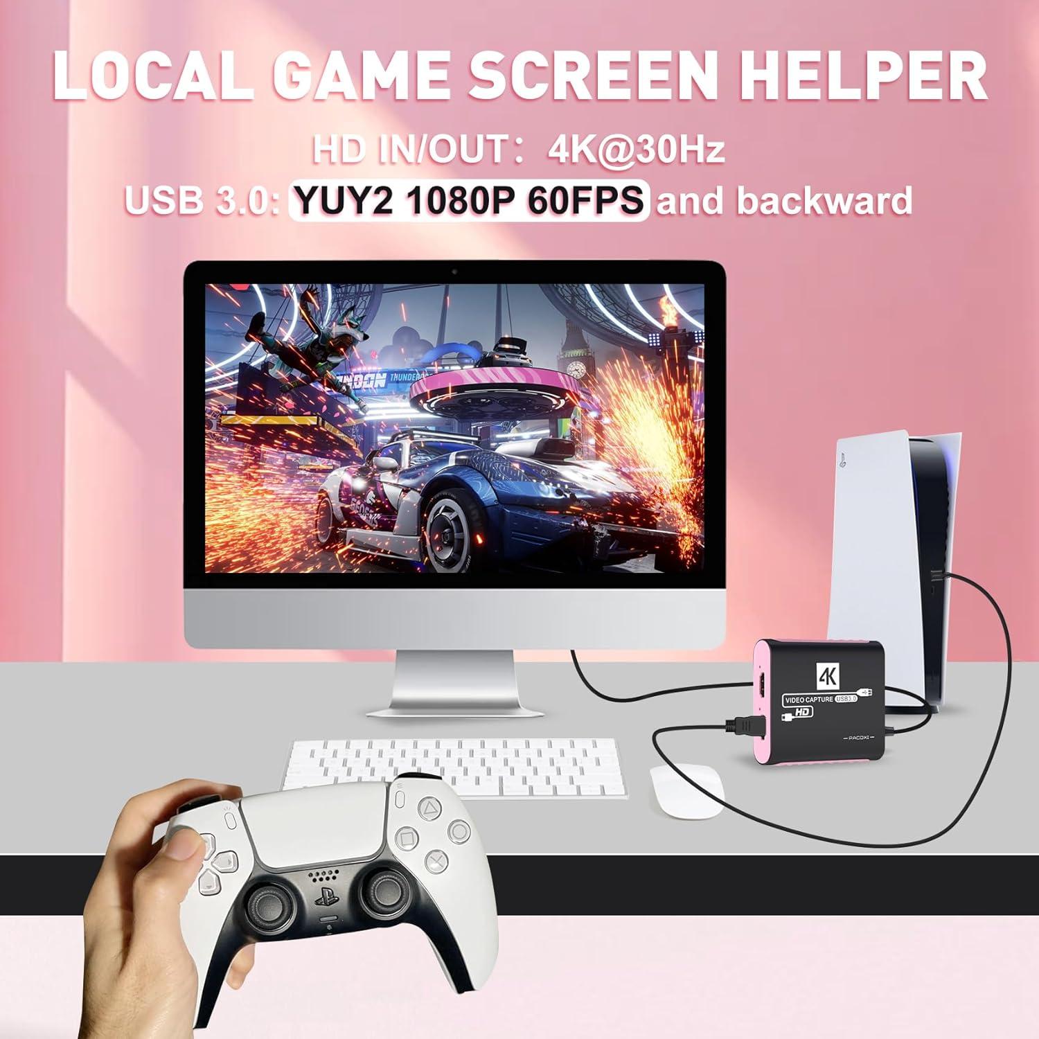 Capture Card with 4K HDMI Passthrough,USB 3.0 Audio Video Capture Card for Windows/Mac OS OBS/Twitch/YouTube/Tiktok Live Streaming and Recording,for Switch/PS5/Xbox/PS4/Steam Deck/PC/Camera