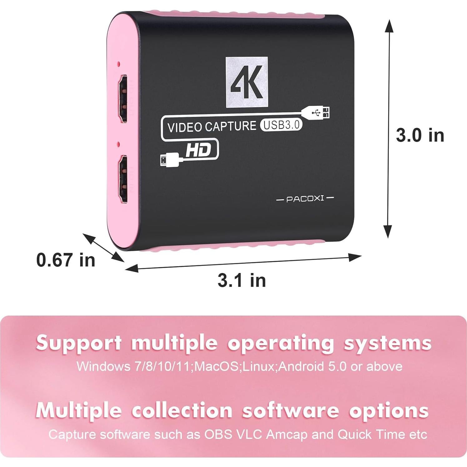 Capture Card with 4K HDMI Passthrough,USB 3.0 Audio Video Capture Card for Windows/Mac OS OBS/Twitch/YouTube/Tiktok Live Streaming and Recording,for Switch/PS5/Xbox/PS4/Steam Deck/PC/Camera