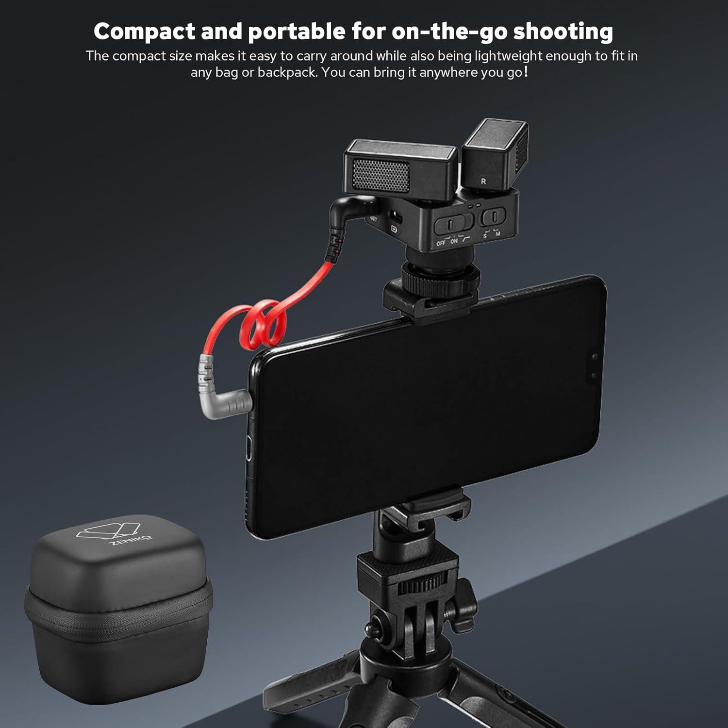 Micrófono Estéreo Doble Zeniko OC-D1 para Cámara y Smartphone