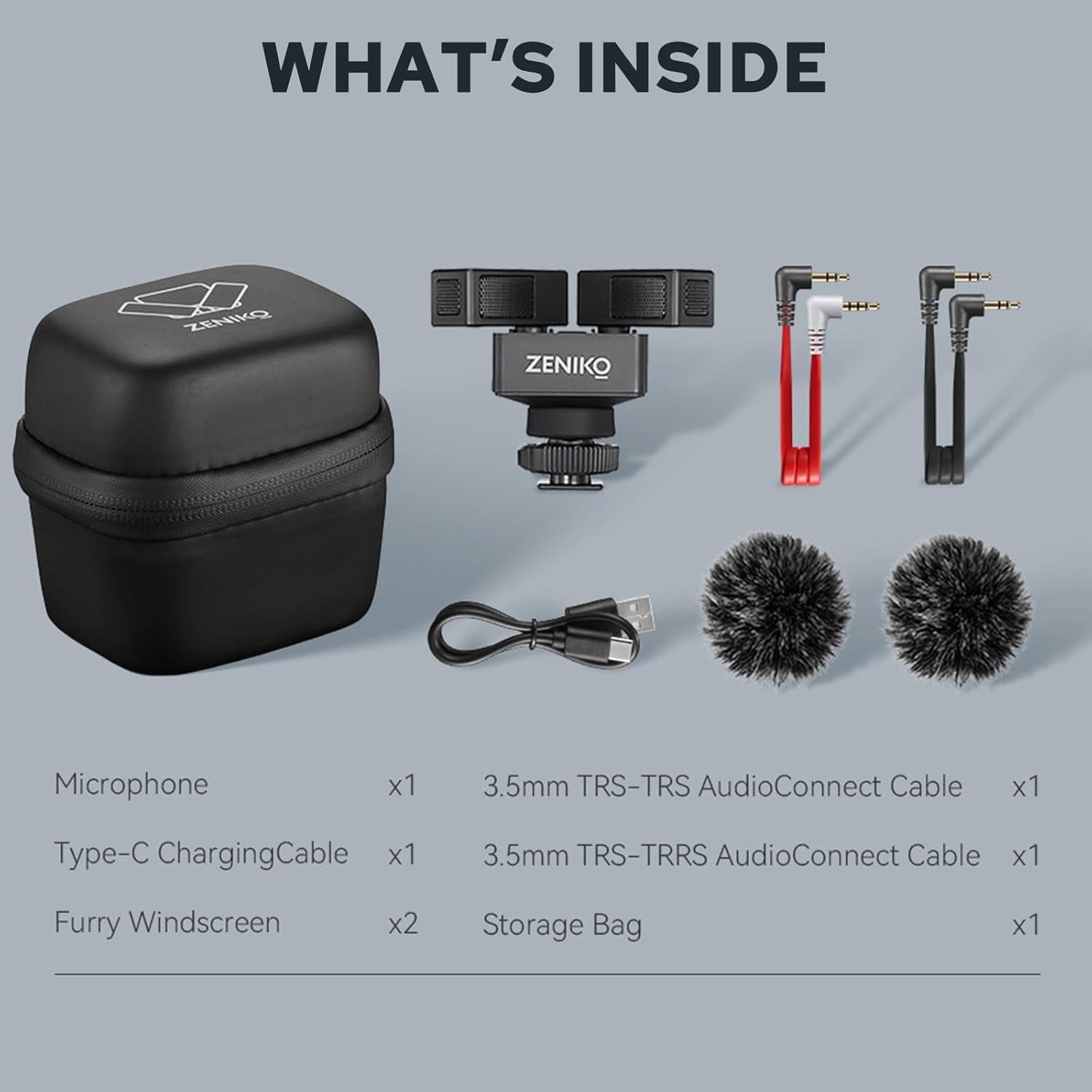 Micrófono Estéreo Doble Zeniko OC-D1 para Cámara y Smartphone