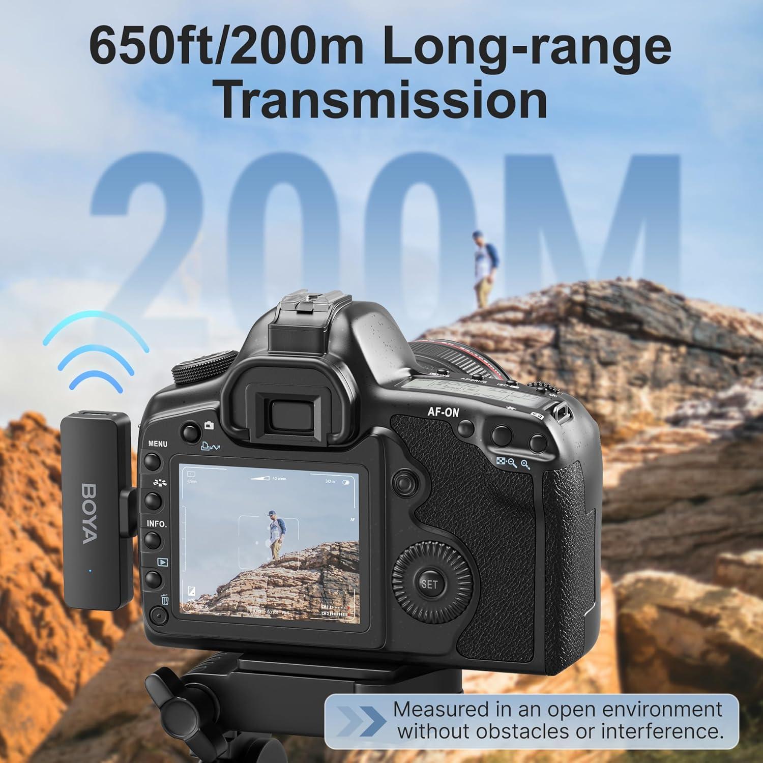 Micrófono Inalámbrico BOYA BY-V4 para Cámaras DSLR, 12H Batería