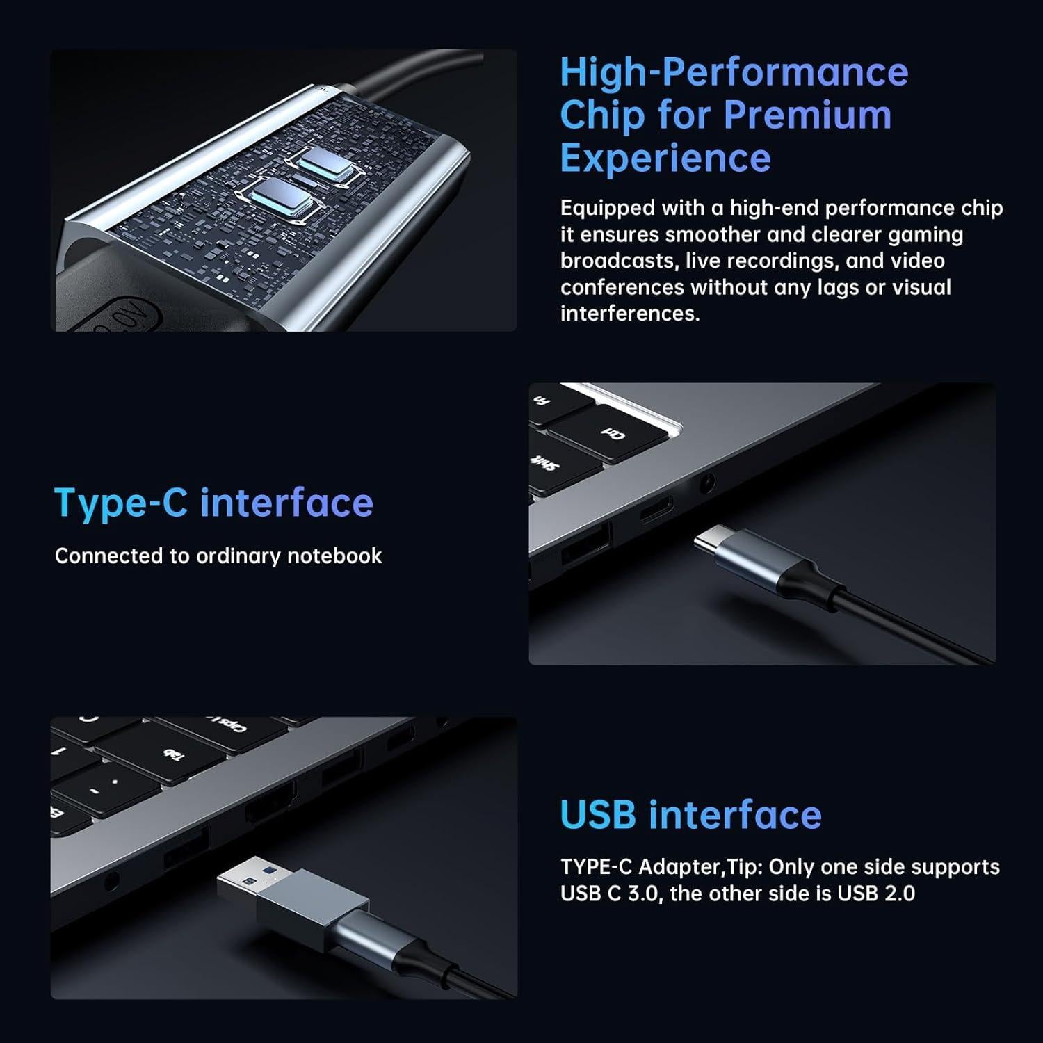 Tarjeta de Captura de Video Newhope 4K HDMI a USB-C 3.0 1080P 60fps