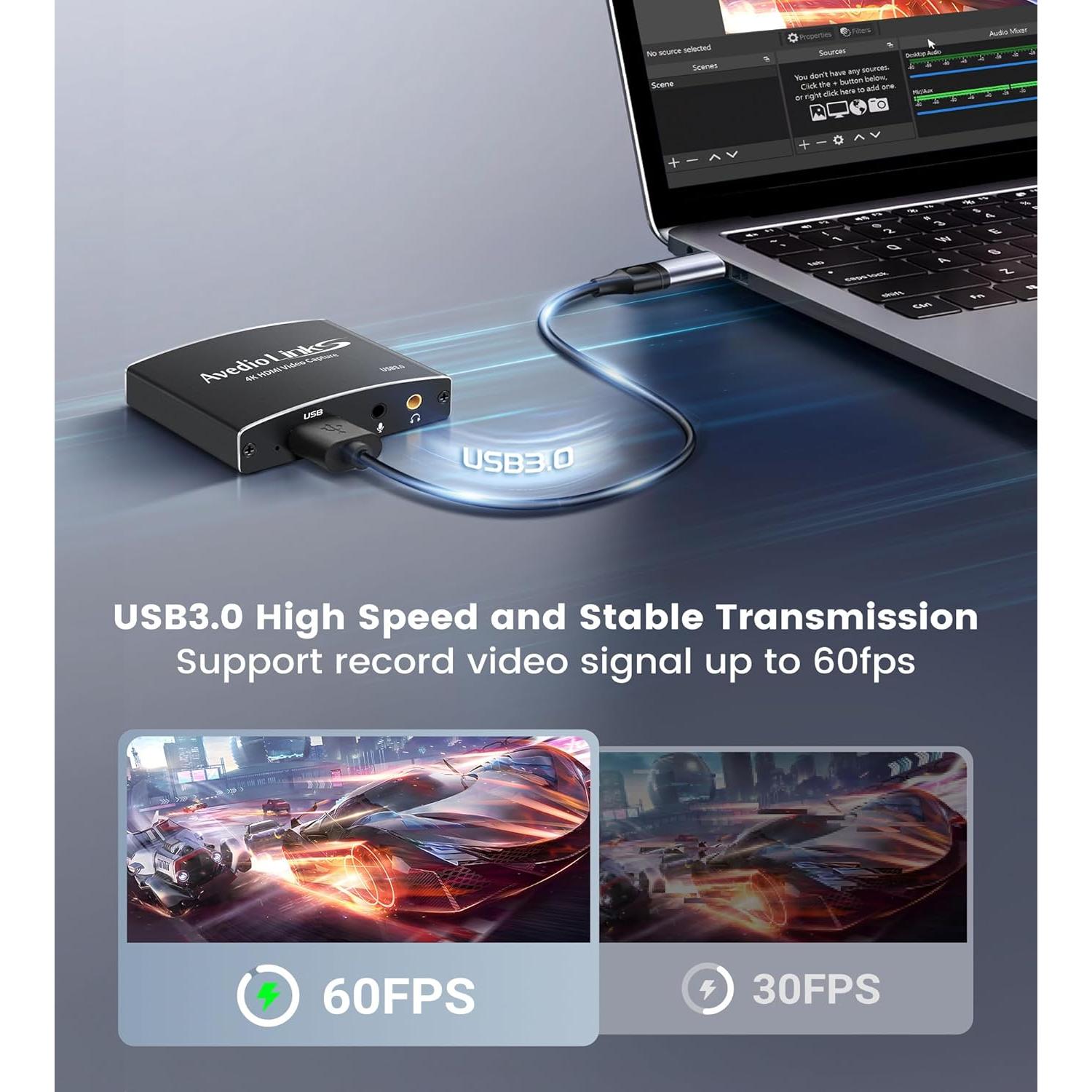 4K HDMI Video Capture Card, avedio links Video Capture Card 1080P 60FPS,USB C/A 3.0 Game Capture Card for Streaming Works for PS5 PC Switch Camera OBS (Black)