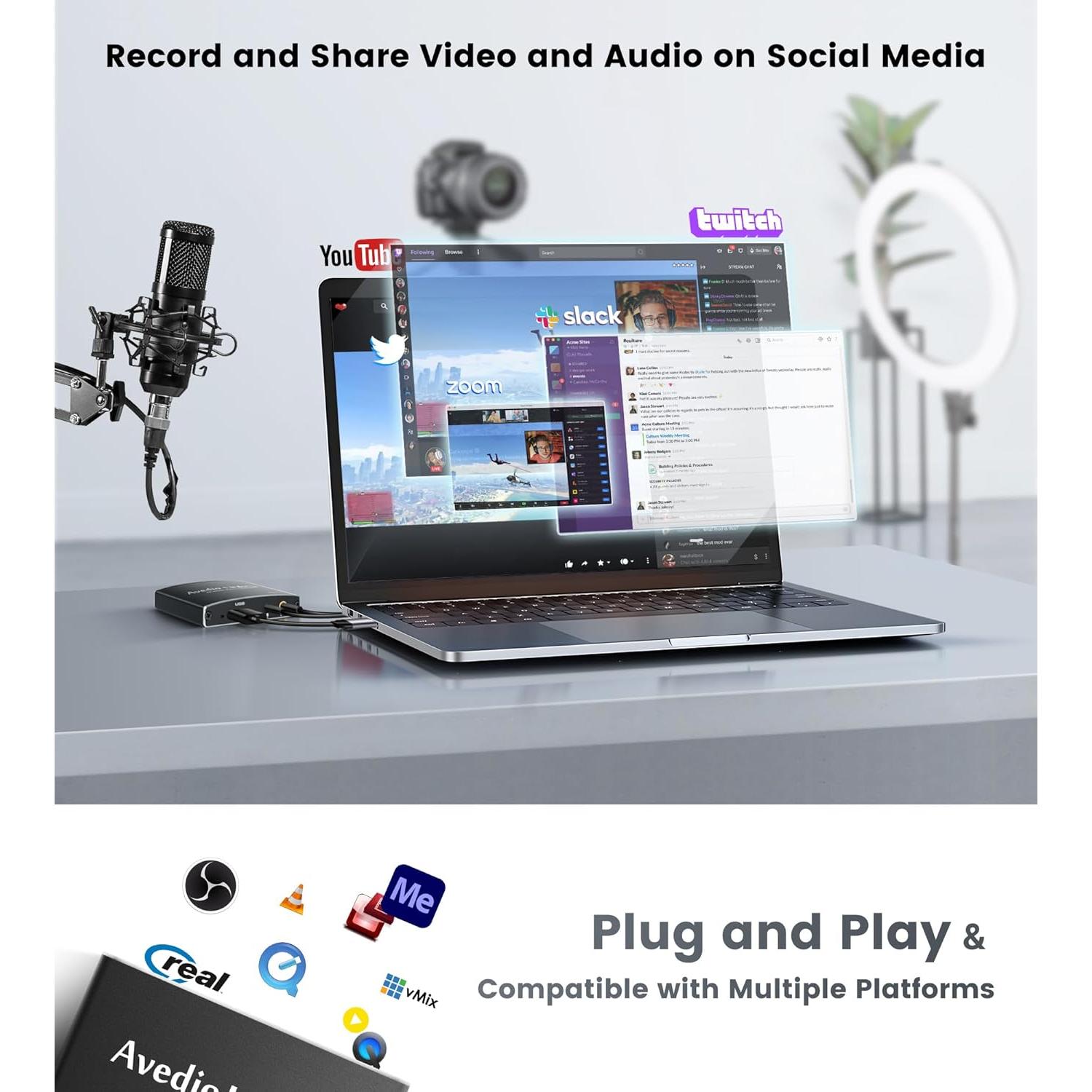 4K HDMI Video Capture Card, avedio links Video Capture Card 1080P 60FPS,USB C/A 3.0 Game Capture Card for Streaming Works for PS5 PC Switch Camera OBS (Black)