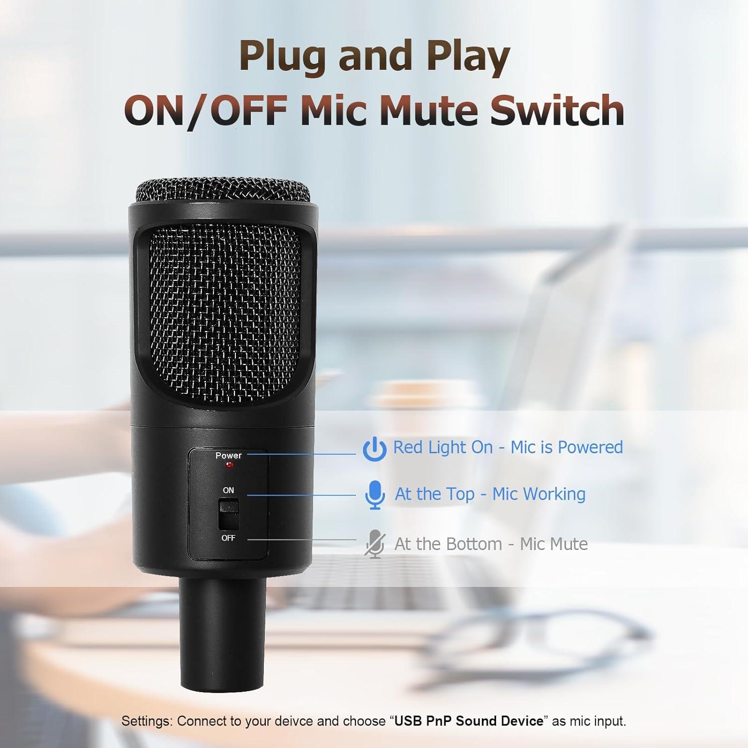 Micrófono USB LOKUKA LQ2 para PC y Streaming - Interruptor Silencio