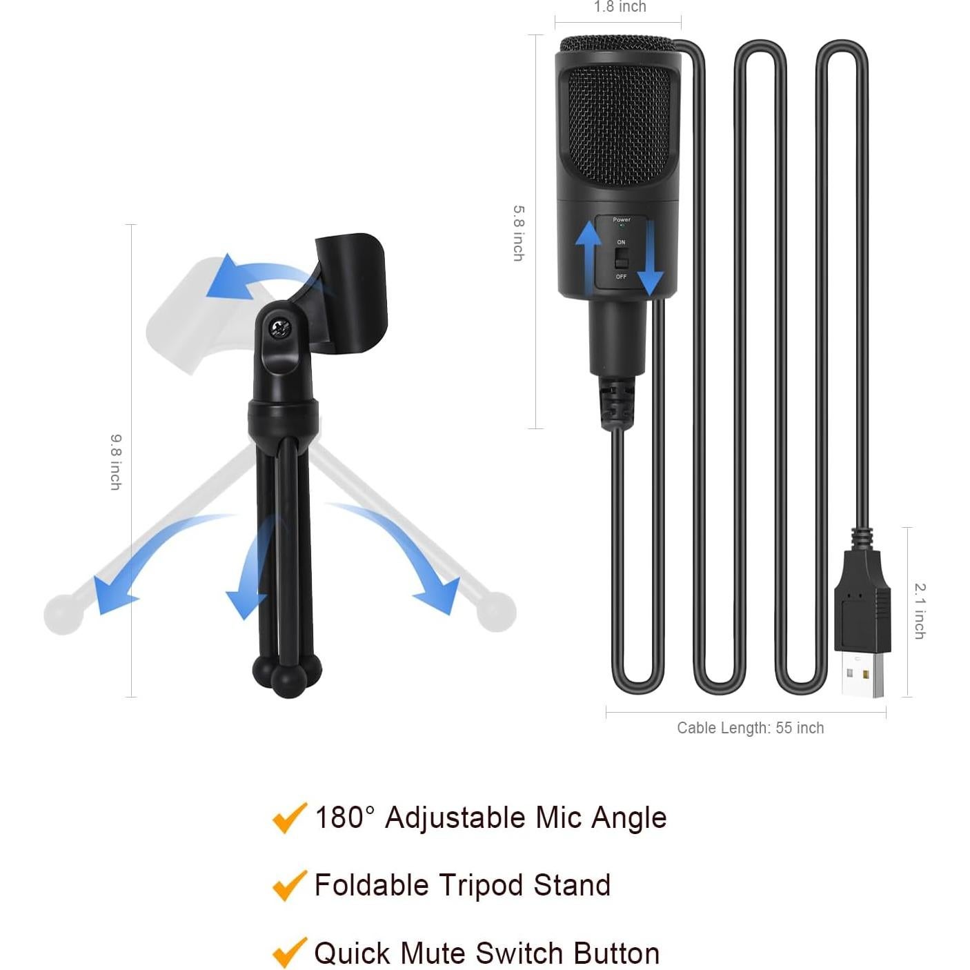 Micrófono USB LOKUKA LQ2 para PC y Streaming - Interruptor Silencio