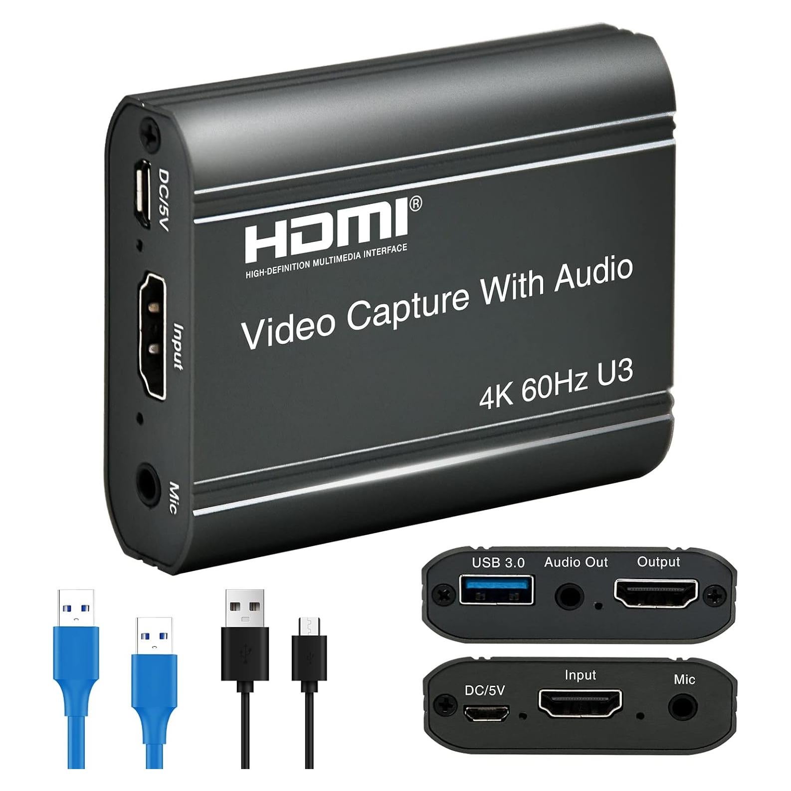 4K Video Capture Card, HDMI to USB 3.0 with Loopout for Nintendo Switch, 1080p 60fps Game Capture Device with Audio Output for Streaming, Xbox/PS4/PS5/PC, VLC/OBS/Amcap