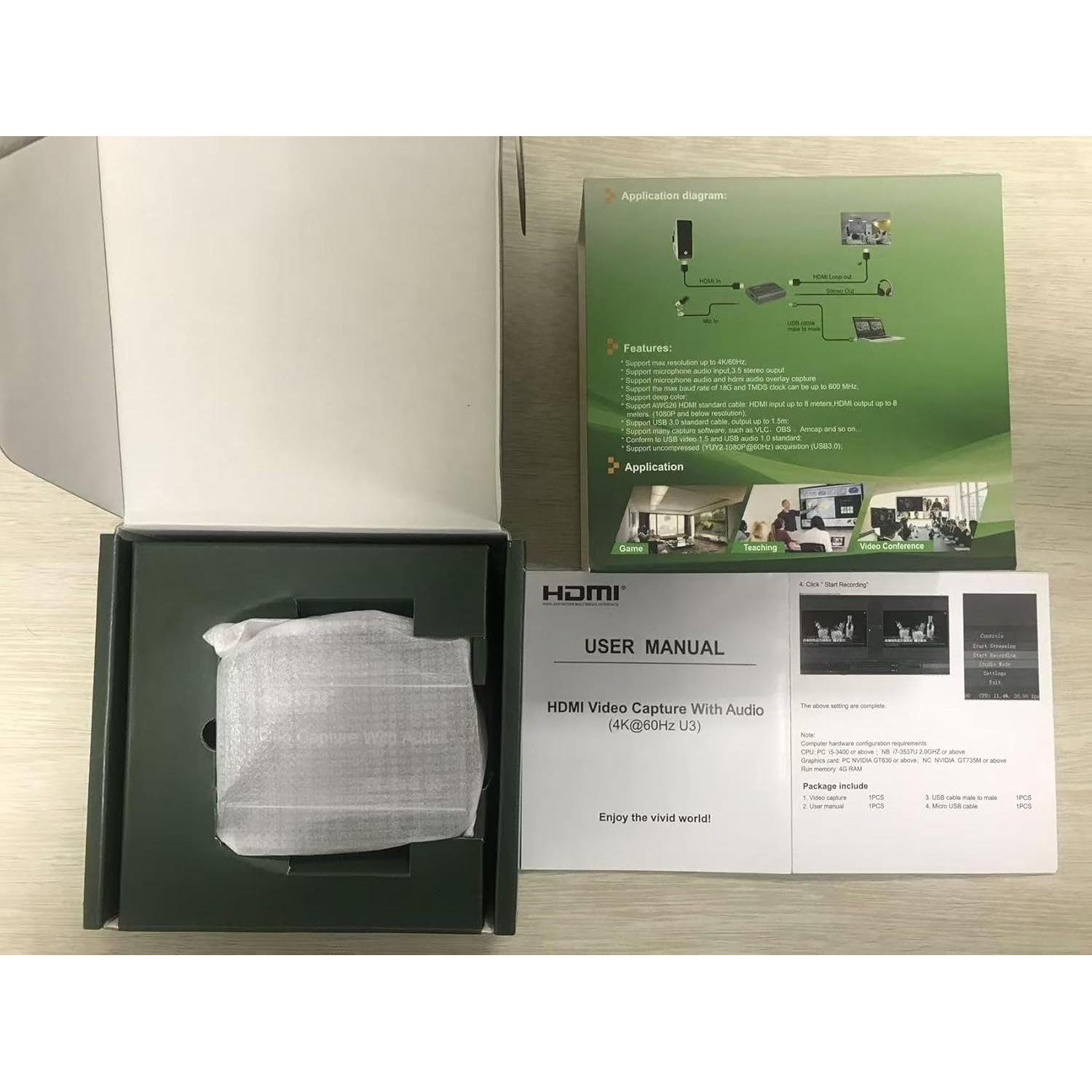 4K Video Capture Card, HDMI to USB 3.0 with Loopout for Nintendo Switch, 1080p 60fps Game Capture Device with Audio Output for Streaming, Xbox/PS4/PS5/PC, VLC/OBS/Amcap