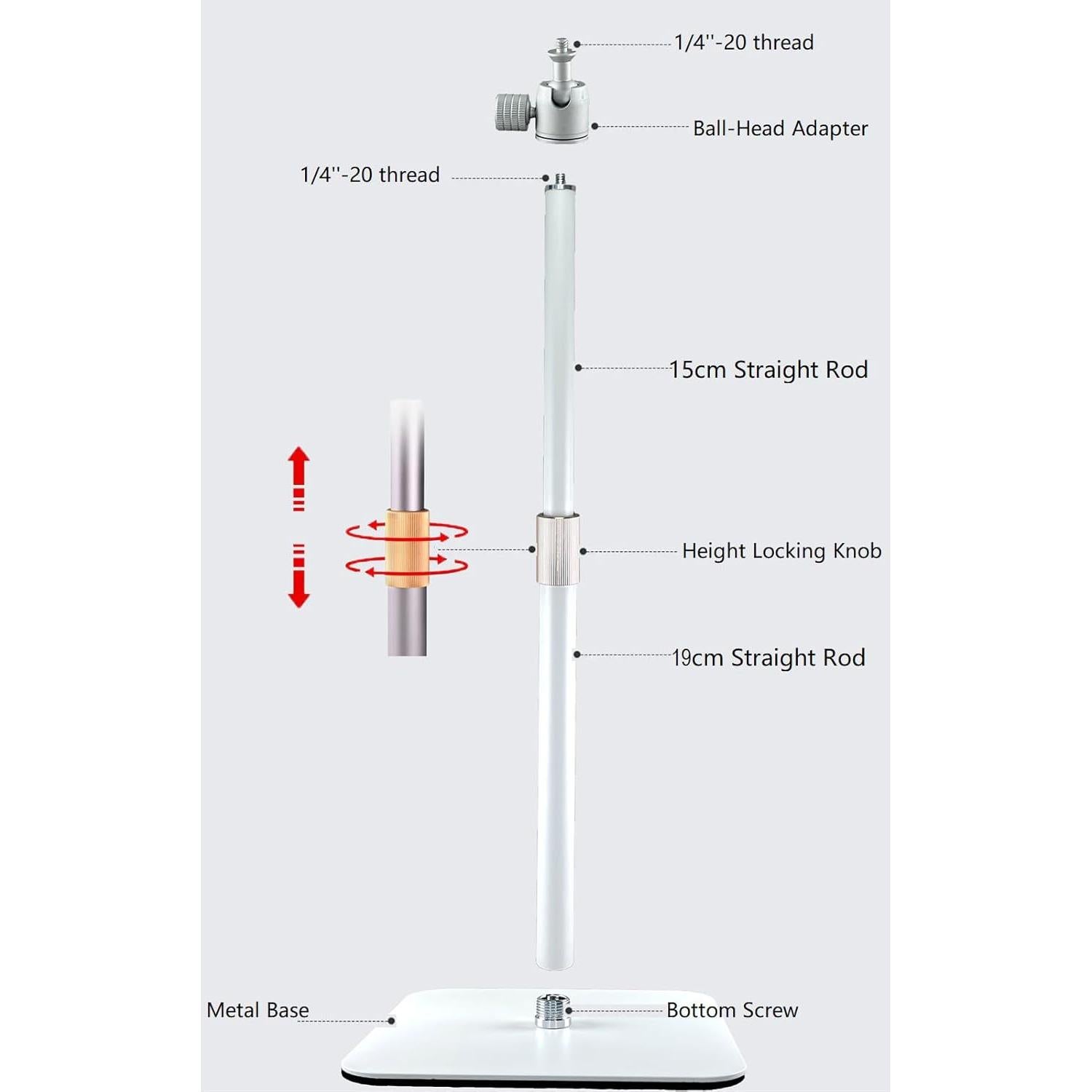 Soporte de trípode de mesa blanco Acetaken 43.2 cm 1/4"-20