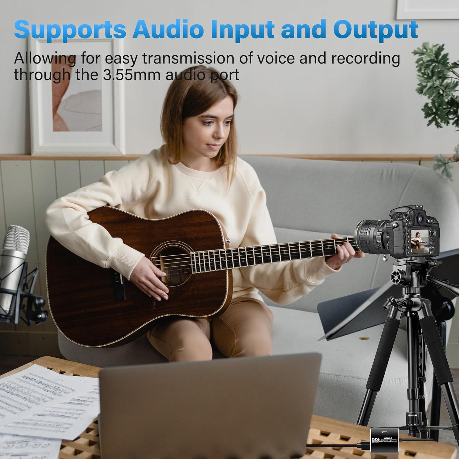 Audio Video Capture Card for Broadcasting,4K HDMI to USB C Capture Card with USB A 3.0 Adapter,1080P 60FPS, Work with iPad Mac OS Windows, Camera/Xbox/PS5/PC/OBS/DVDs,DSLR for Streaming