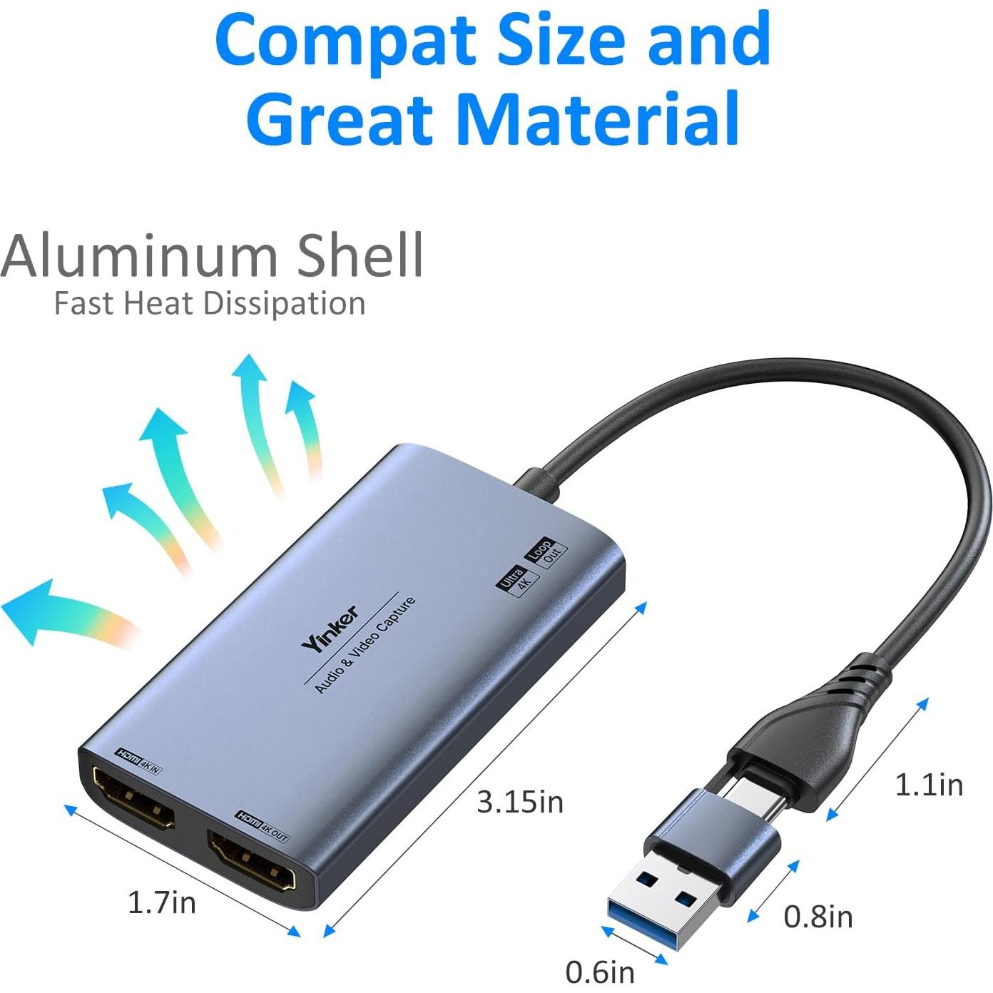 Tarjeta de Captura Yinker 4K HDMI USB-A/USB-C 1080P 60fps