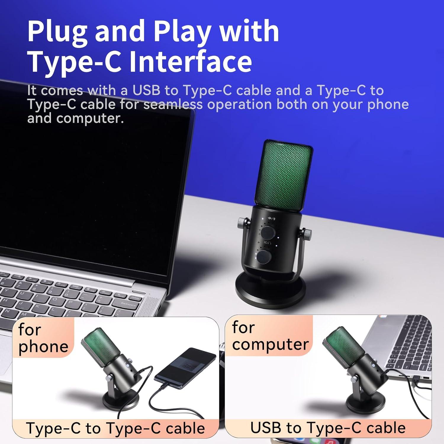 Micrófono de Condensador ULANZI DCM-05 USB con Luz RGB