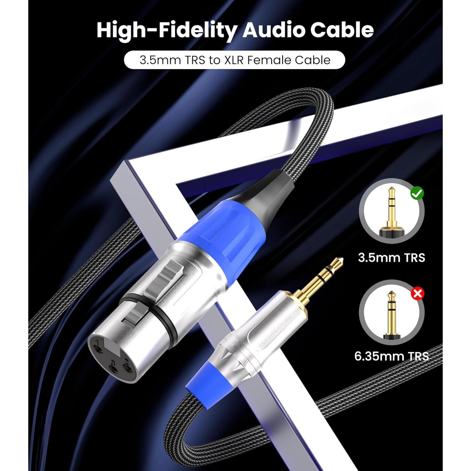 Tisino XLR to 3.5mm Microphone Cable,Unblanced XLR Female to 1/8 inch Mic Cord for Camcorders, DSLR Cameras, Computer Recording Device and More - 3.3 feet