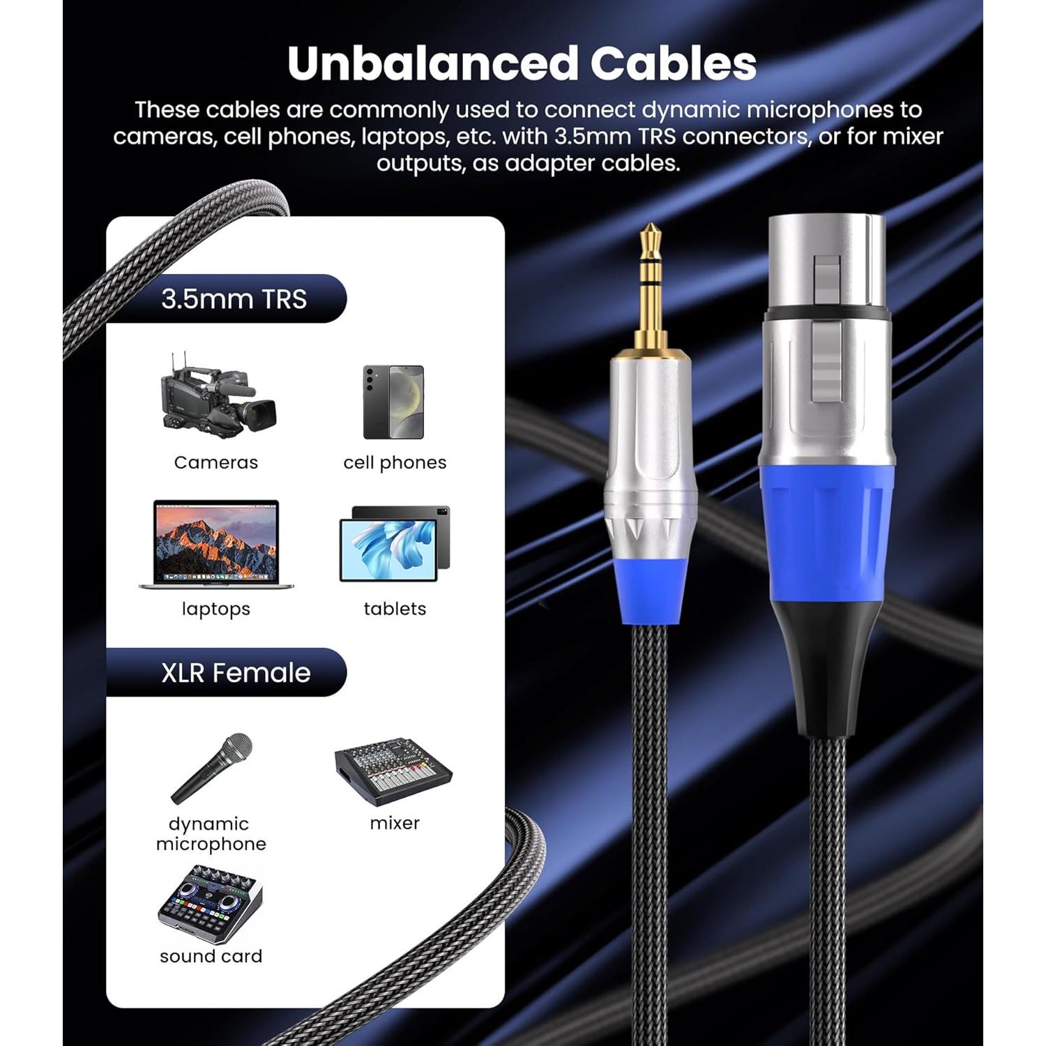 Tisino XLR to 3.5mm Microphone Cable,Unblanced XLR Female to 1/8 inch Mic Cord for Camcorders, DSLR Cameras, Computer Recording Device and More - 3.3 feet