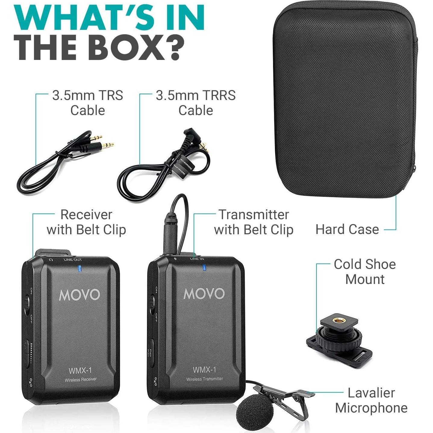 Movo WMX-1 Micrófono Lavalier Inalámbrico 2.4GHz para DSLR y Smartphones