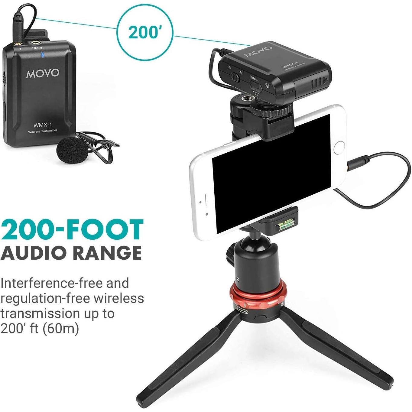 Movo WMX-1 Micrófono Lavalier Inalámbrico 2.4GHz para DSLR y Smartphones