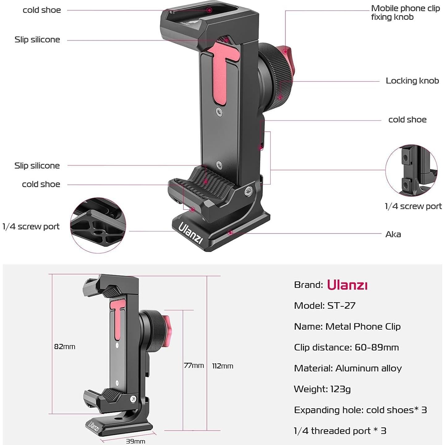 Soporte de trípode ULANZI ST-27 para teléfono 360° metal