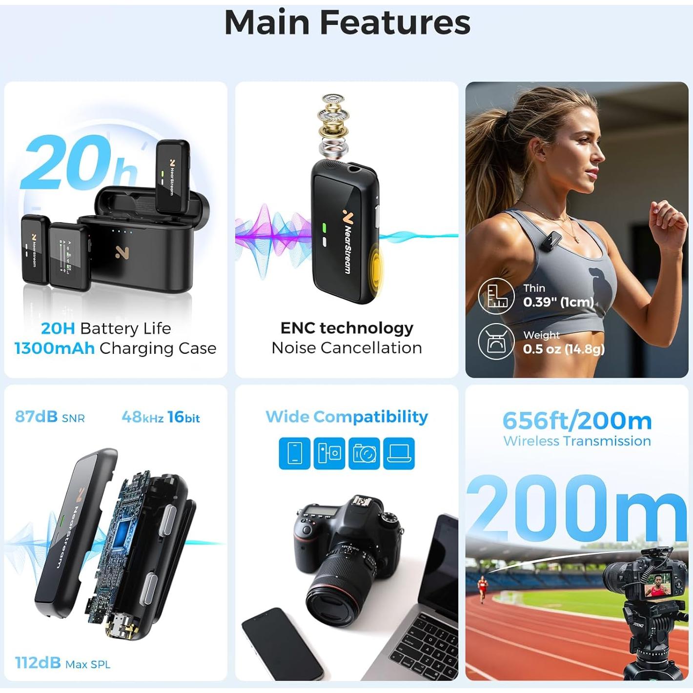 Micrófono Lavalier Inalámbrico NearStream AWM20T 20H Batería