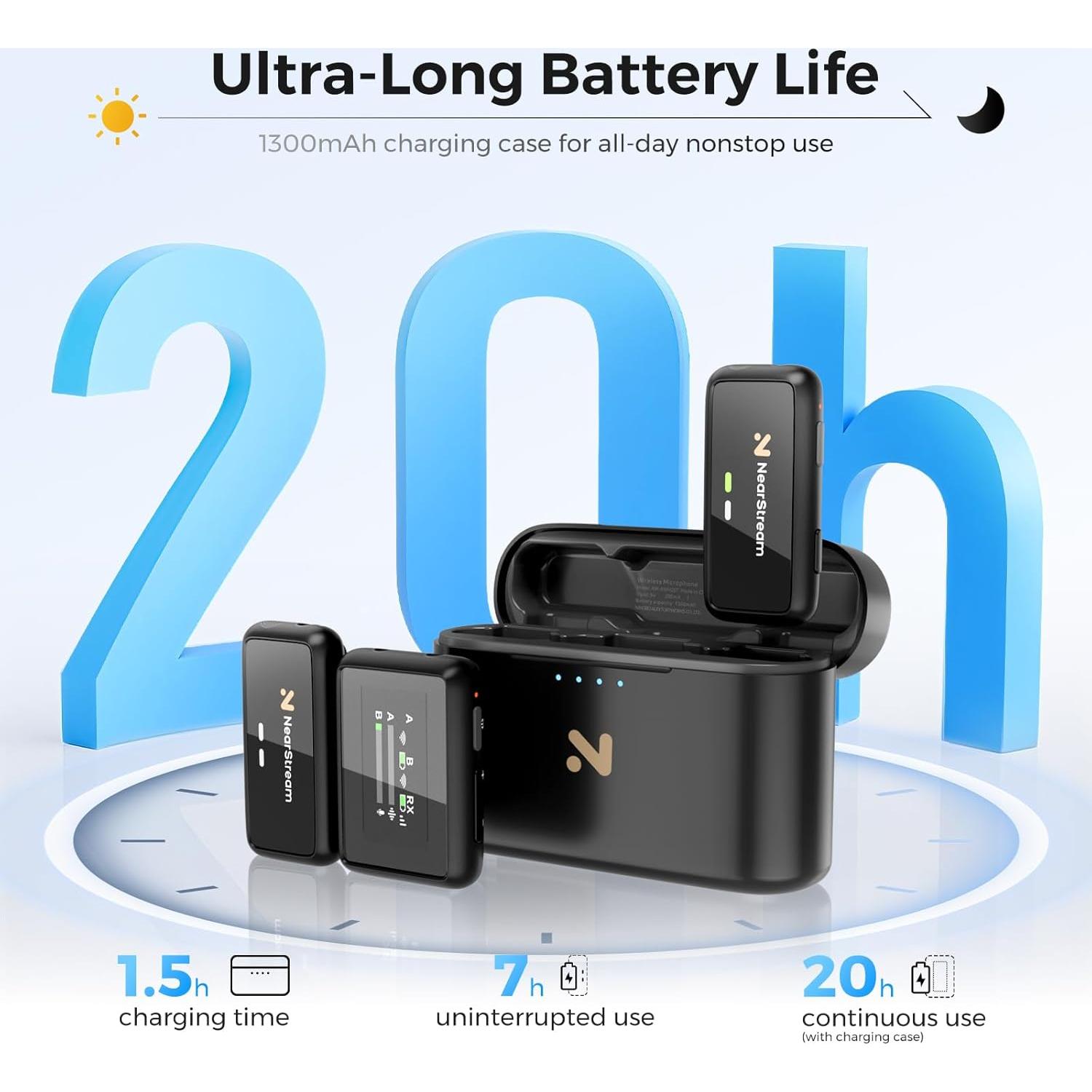 Micrófono Lavalier Inalámbrico NearStream AWM20T 20H Batería