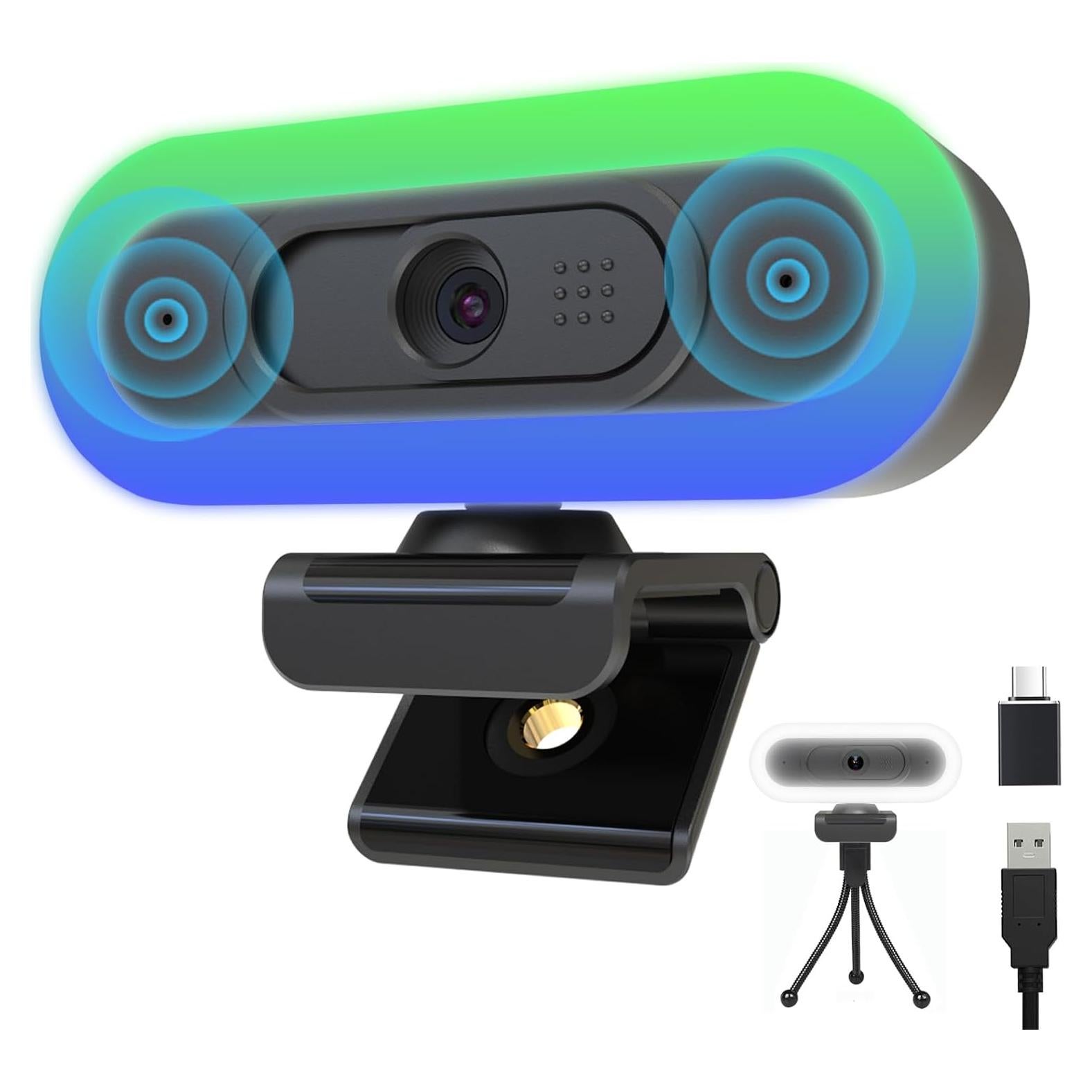 Cámara Web 2K Hrayzan USB C con Luz RGB y Micrófono Dual