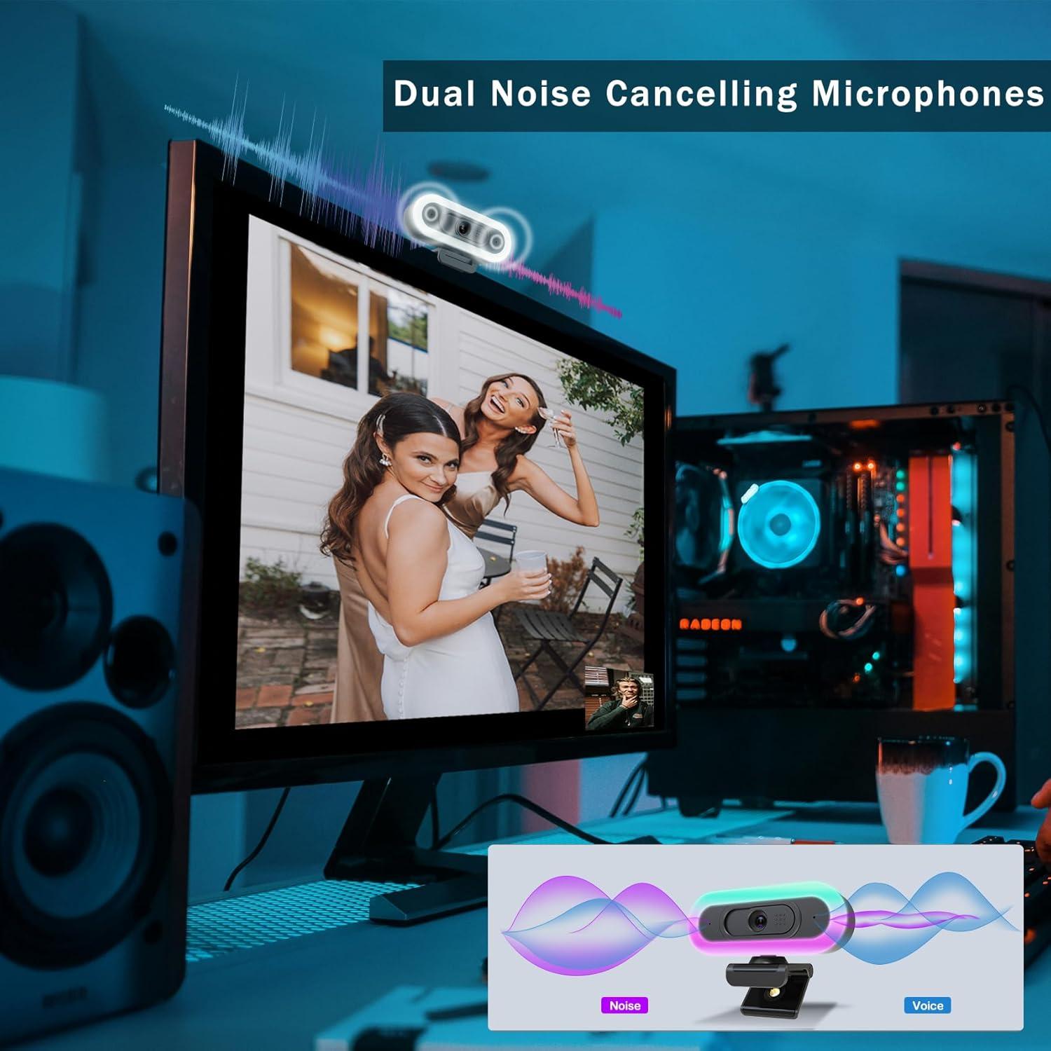 Cámara Web 2K Hrayzan USB C con Luz RGB y Micrófono Dual