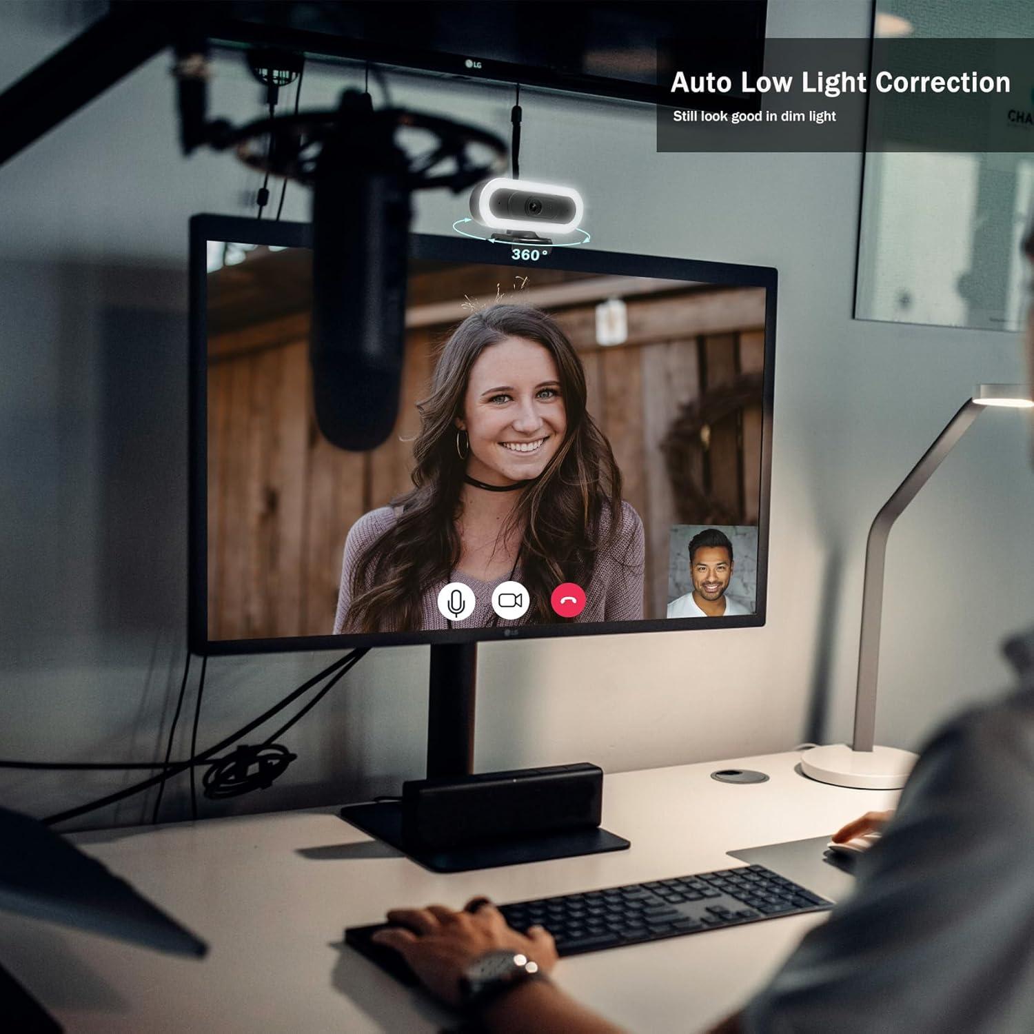 Cámara Web 2K Hrayzan USB C con Luz RGB y Micrófono Dual