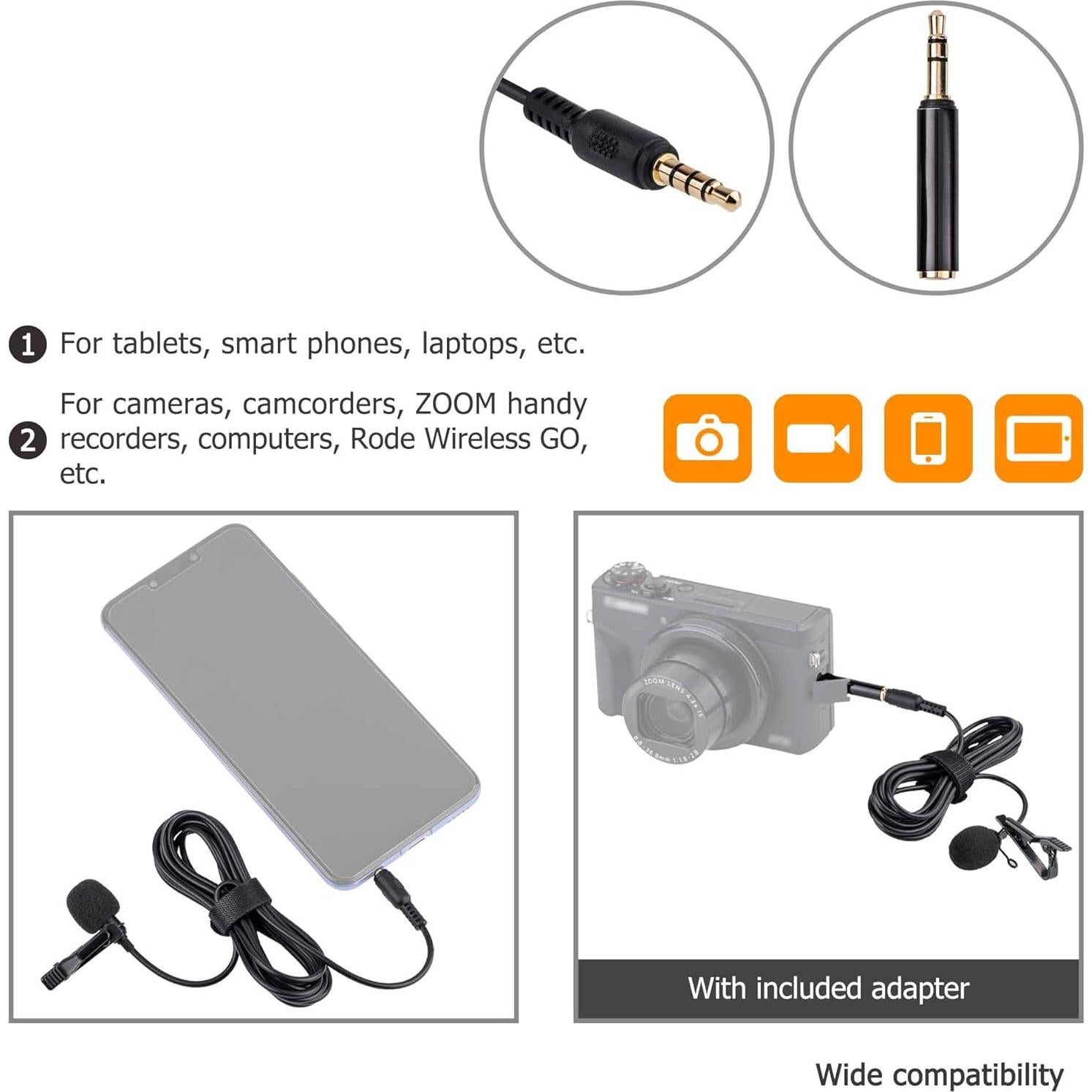 Micrófono Lavalier Omnidireccional Kiwifotos KM-02 2m 3.5mm