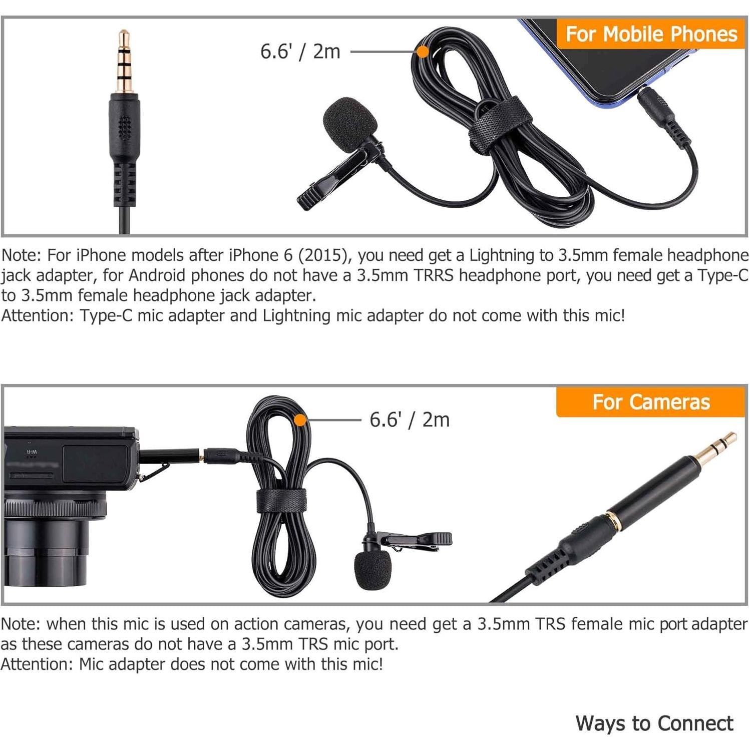 Micrófono Lavalier Omnidireccional Kiwifotos KM-02 2m 3.5mm