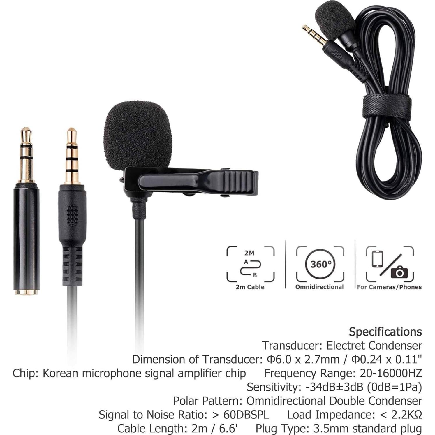 Micrófono Lavalier Omnidireccional Kiwifotos KM-02 2m 3.5mm