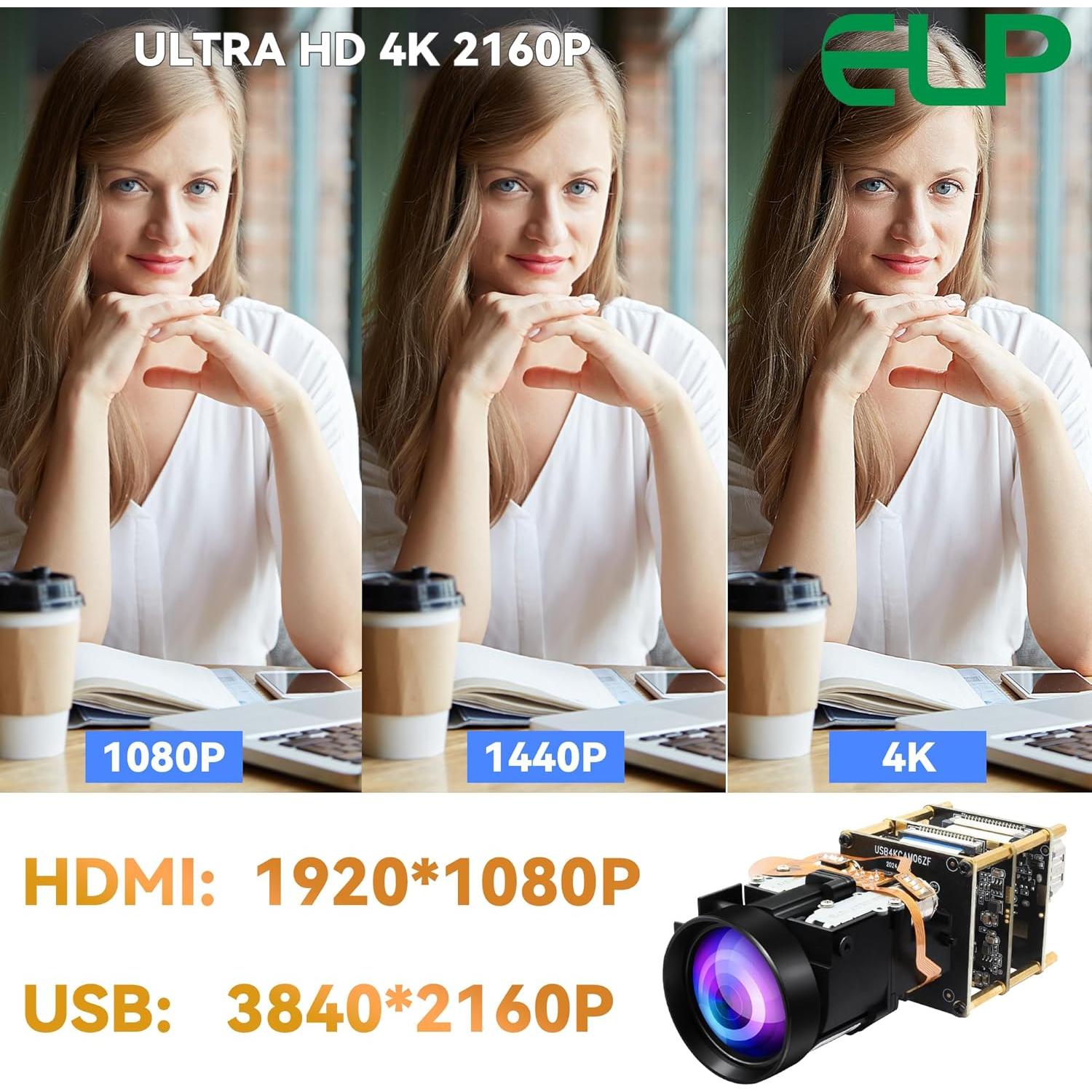 Cámara USB ELP 4K 30fps HDMI 10X Zoom Control Remoto