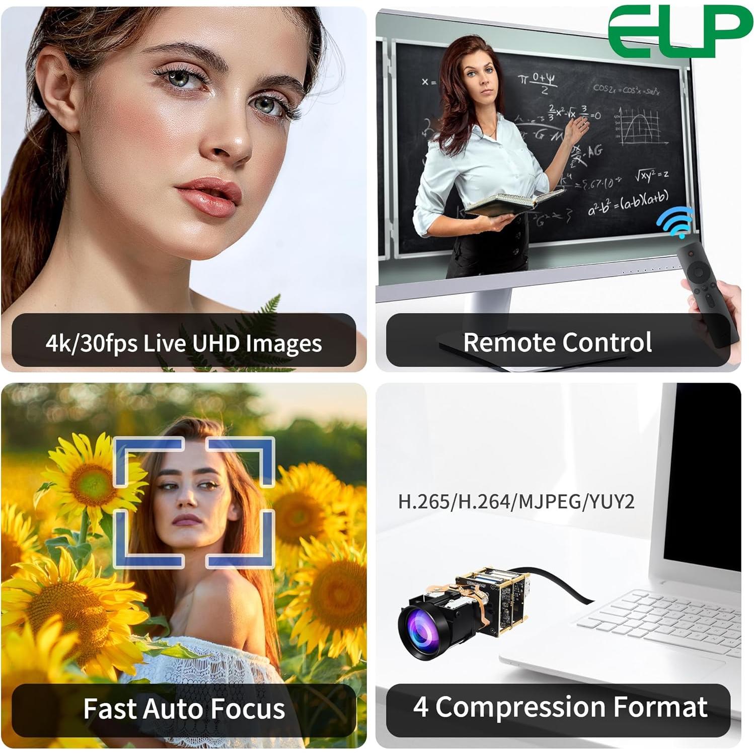 Cámara USB ELP 4K 30fps HDMI 10X Zoom Control Remoto