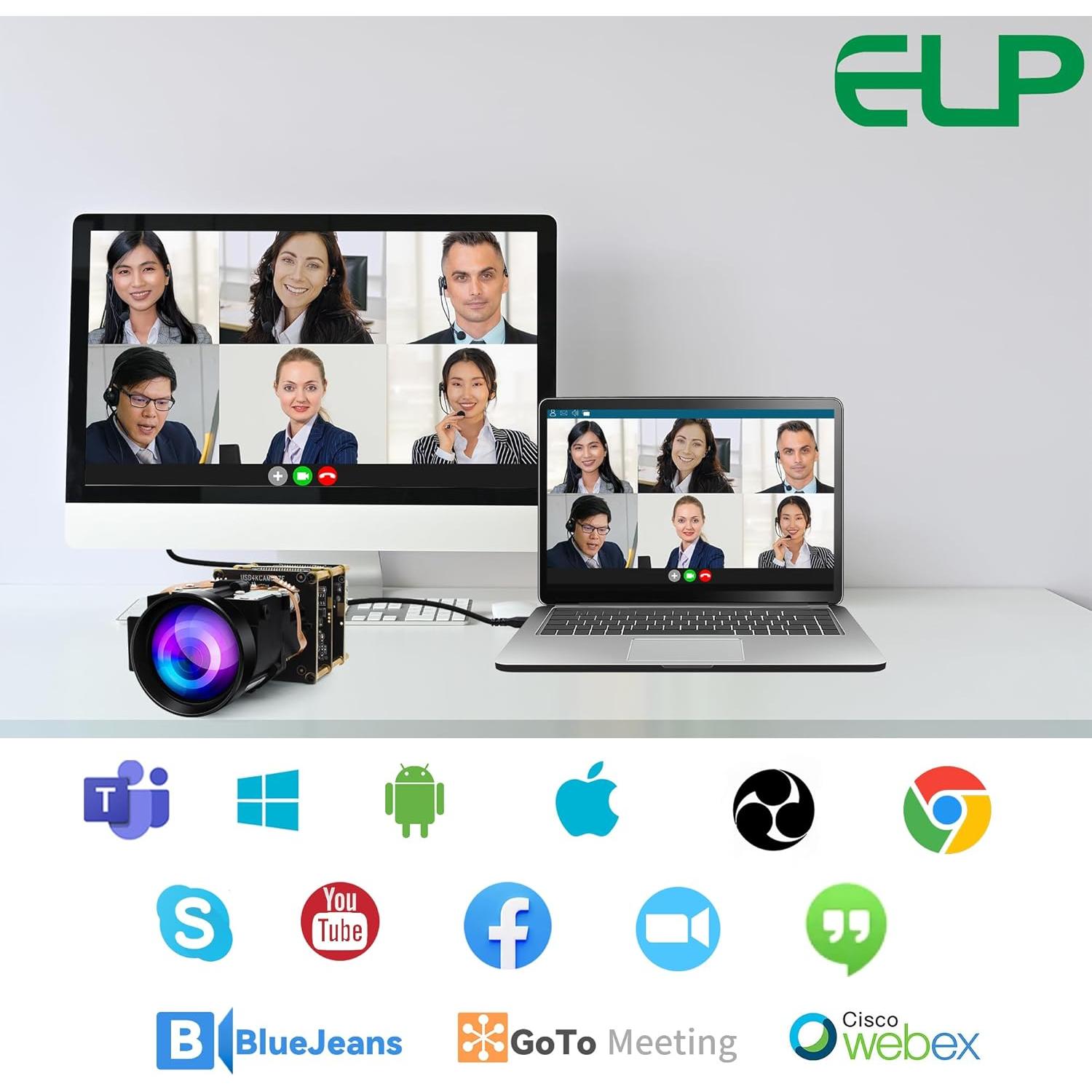 Cámara USB ELP 4K 30fps HDMI 10X Zoom Control Remoto