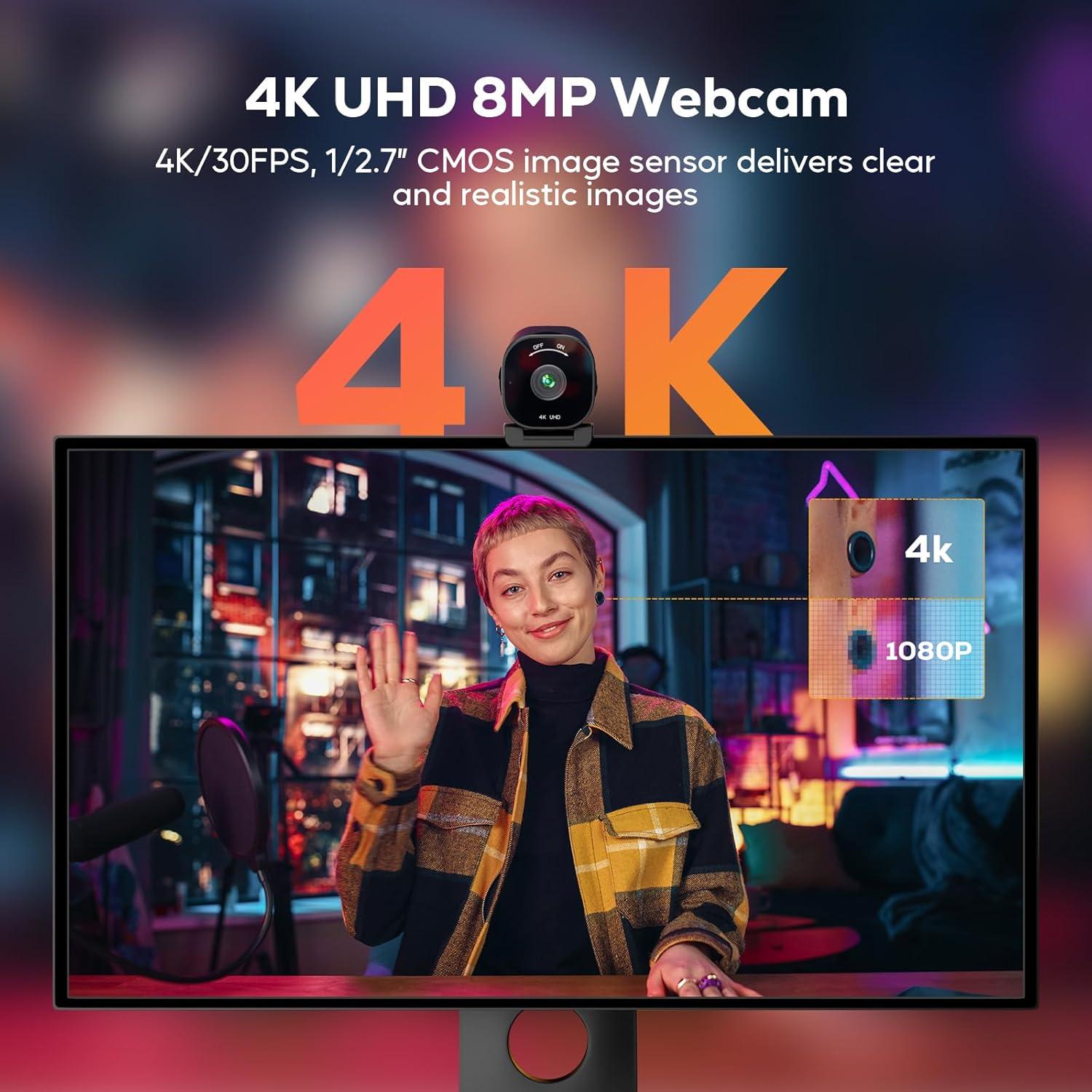 Cámara Web 4K Nisheng M9Plus con 4 Micrófonos y OSD