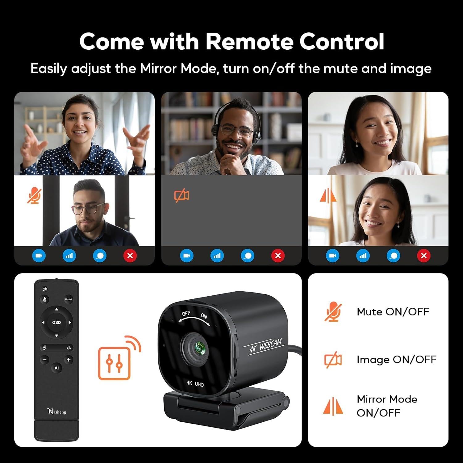 Cámara Web 4K Nisheng M9Plus con 4 Micrófonos y OSD