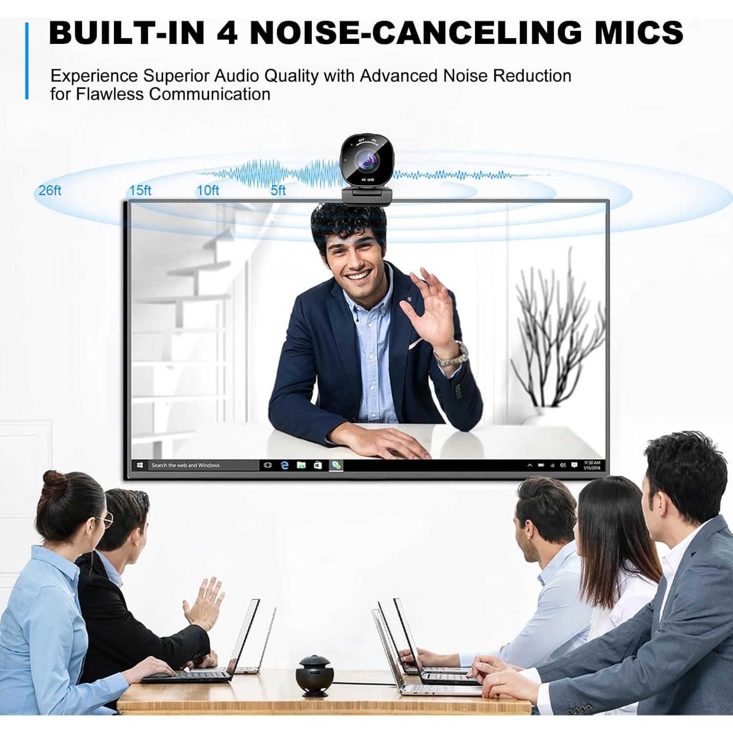 Cámara Web 4K Nisheng M9Plus con 4 Micrófonos y OSD