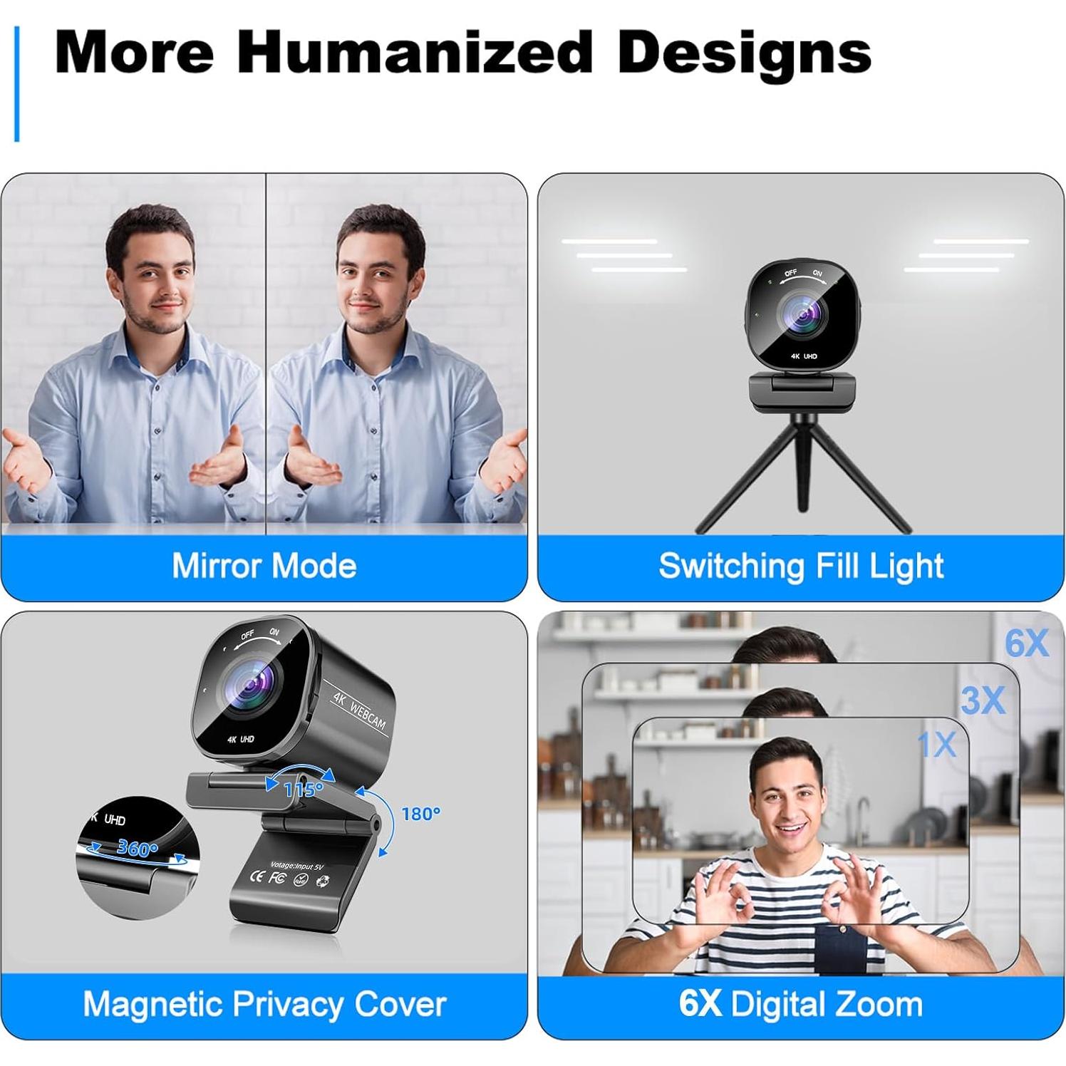 Cámara Web 4K Nisheng M9Plus con 4 Micrófonos y OSD