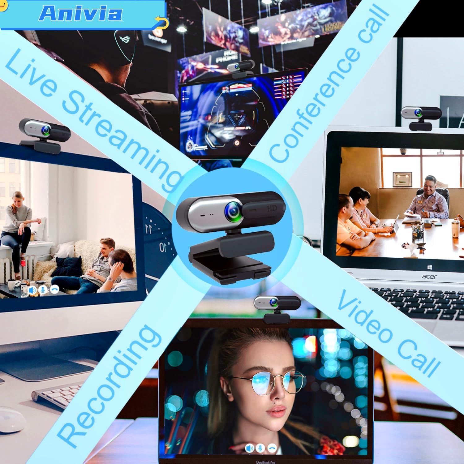 Cámara Web 1080P Anivia con Micrófono y Cubierta de Privacidad