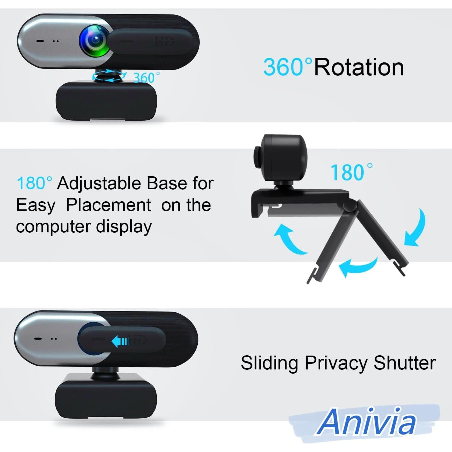 Cámara Web 1080P Anivia con Micrófono y Cubierta de Privacidad
