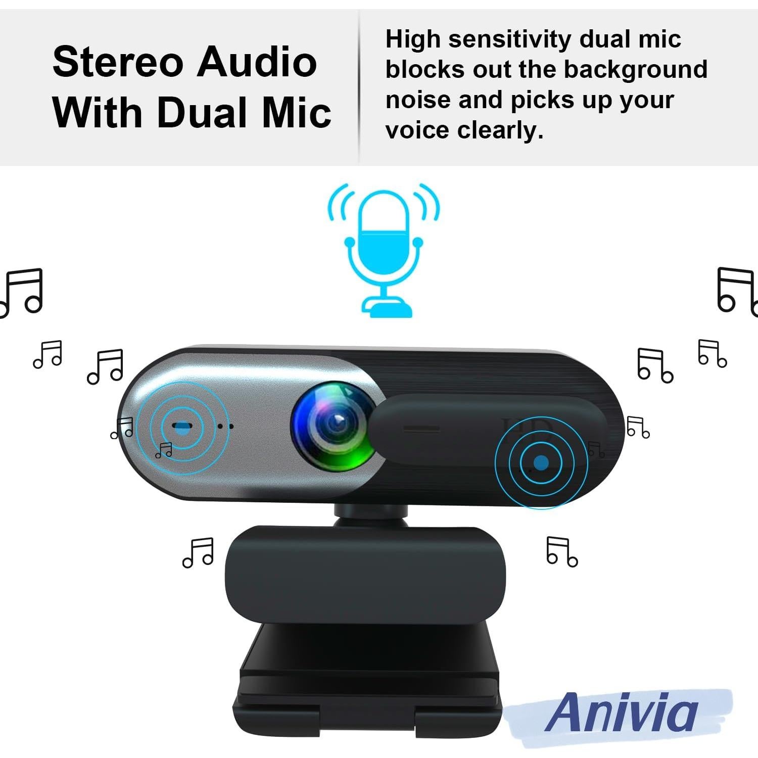 Cámara Web 1080P Anivia con Micrófono y Cubierta de Privacidad
