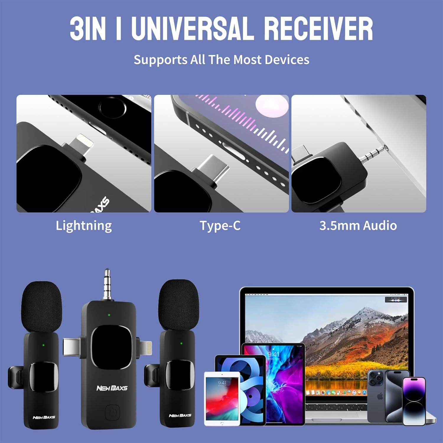 Micrófono Lavalier Inalámbrico NEWBAXS AR6 con Reducción de Ruido