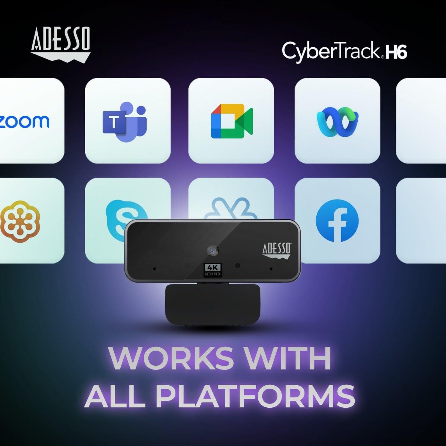 Cámara Web 4K Adesso CyberTrack H6 con Micrófono Dual