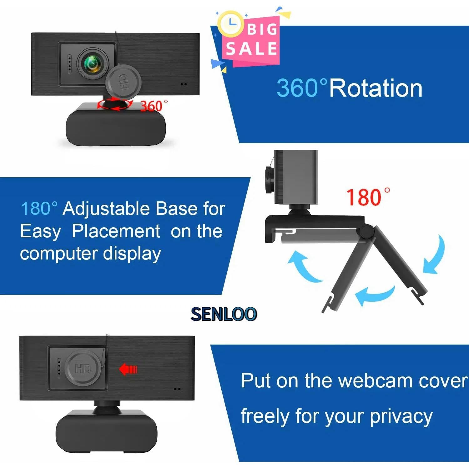 Cámara Web 1080P HD SENLOO con Micrófono y Gran Angular